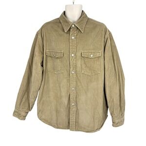 Corduroy Shacket Men Size L Beige Fleece Lined Y2K Western Retro Snap Jacket